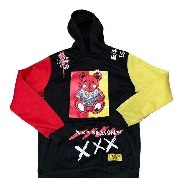 Authentic Reason Brand Teddy Bear Logo Grahic Print Hoody Sweatshirt  Men's Sz M - Picture 1 of 6